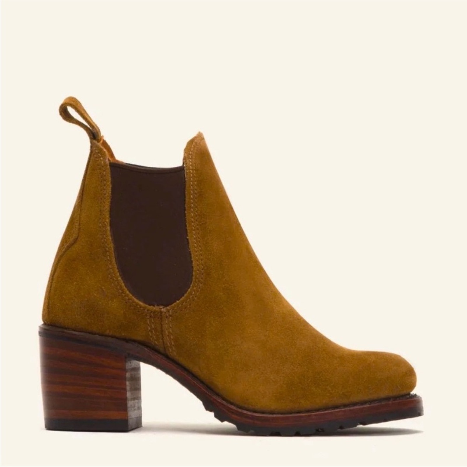 Frye Sabrina Chelsea Brown Suede Moto Block Heel Pull On Chunky Ankle Boot 6.5